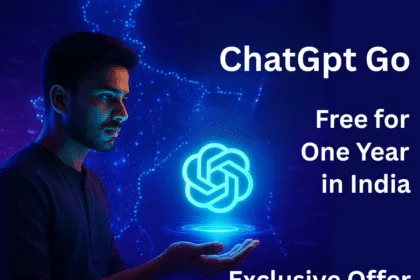 ChatGPT Go Free for One Year Offer India – भारत में ChatGPT Go का एक साल मुफ्त ऑफ़र, OpenAI का AI revolution दर्शाने वाला futuristic डिजिटल डिज़ाइन।