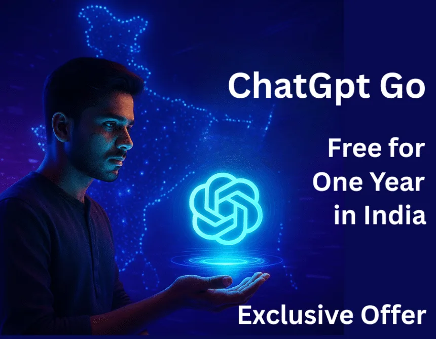 ChatGPT Go Free for One Year Offer India – भारत में ChatGPT Go का एक साल मुफ्त ऑफ़र, OpenAI का AI revolution दर्शाने वाला futuristic डिजिटल डिज़ाइन।