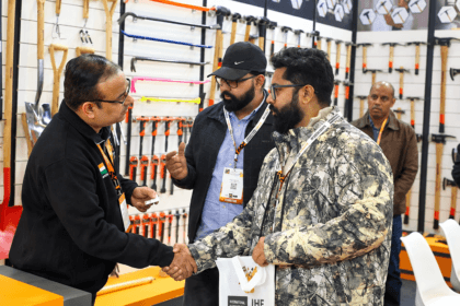 Hardware Fair India event with participants at a tools exhibition booth