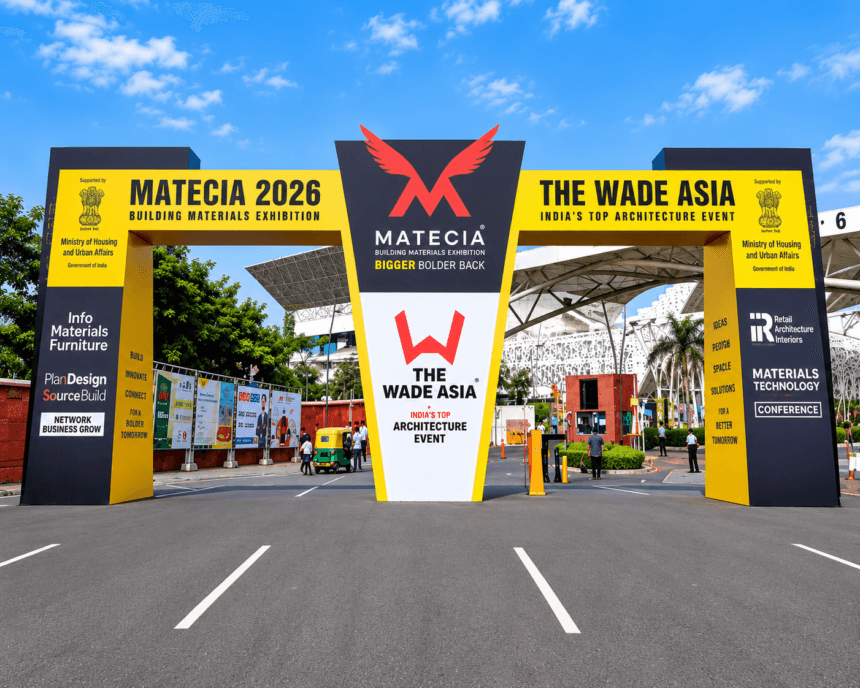 MATECIA Exhibition entrance at Yashobhoomi, New Delhi with THE WADE ASIA