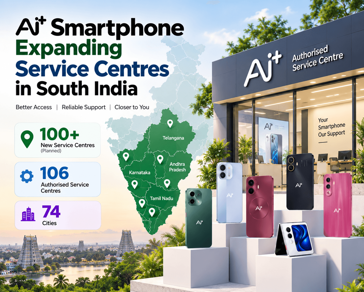 Ai+ Smartphone expanding authorised service centres across South India with 100+ new centres planned
