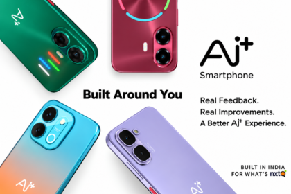 Ai+ Smartphone devices in green, red, blue and purple with the message Built Around You