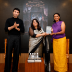Arti Chavan presents Shadow of the Serpent Fort with Shanthi Priya and Sandip Soparrkar at the book launch.