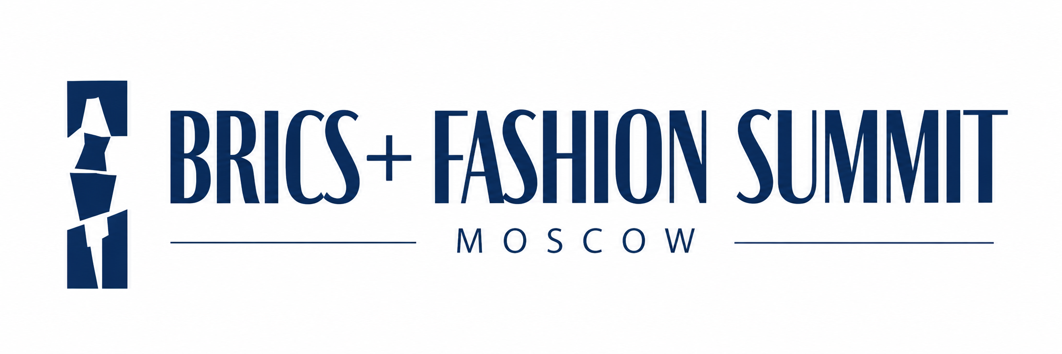 BRICS+ Fashion Summit Moscow logo with navy blue emblem and text on a white background