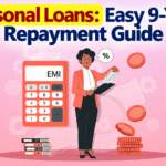 Person holding financial documents beside an EMI calculator illustration for personal loans