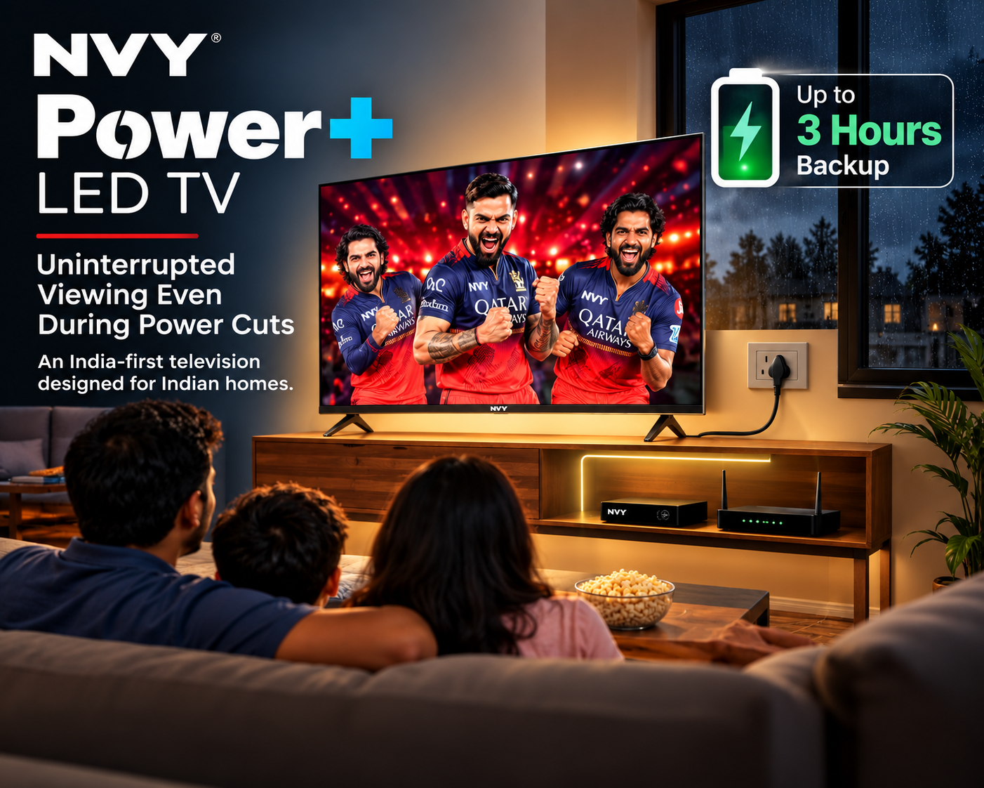 NVY Power+ LED TV with built-in battery backup for watching cricket during power cuts