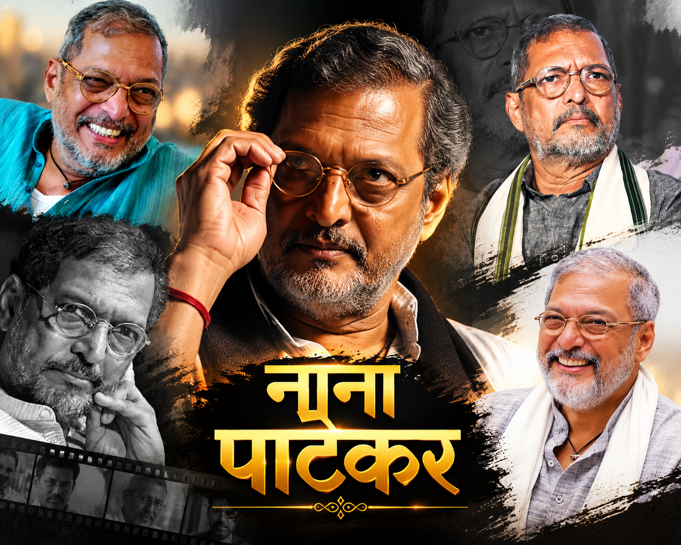 नाना पाटेकर के विभिन्न अंदाजों को दर्शाता फोटो कोलाज