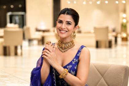Jewellery Shopping: Nimrat Kaur wearing a blue outfit and statement gold jewellery at Phoenix Marketcity Mumbai