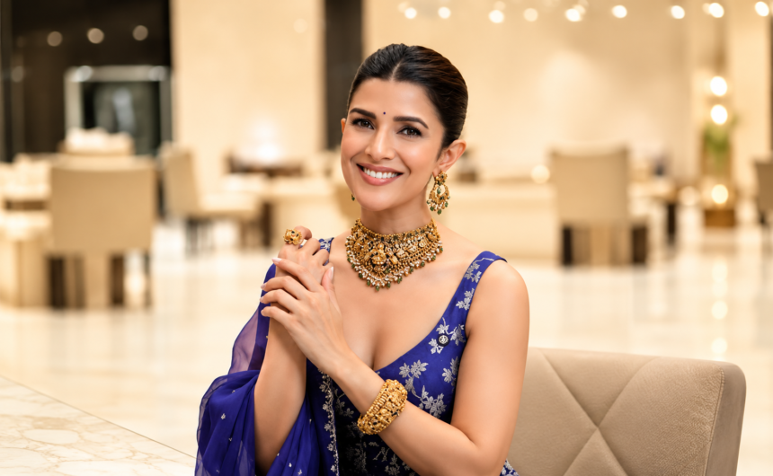 Jewellery Shopping: Nimrat Kaur wearing a blue outfit and statement gold jewellery at Phoenix Marketcity Mumbai
