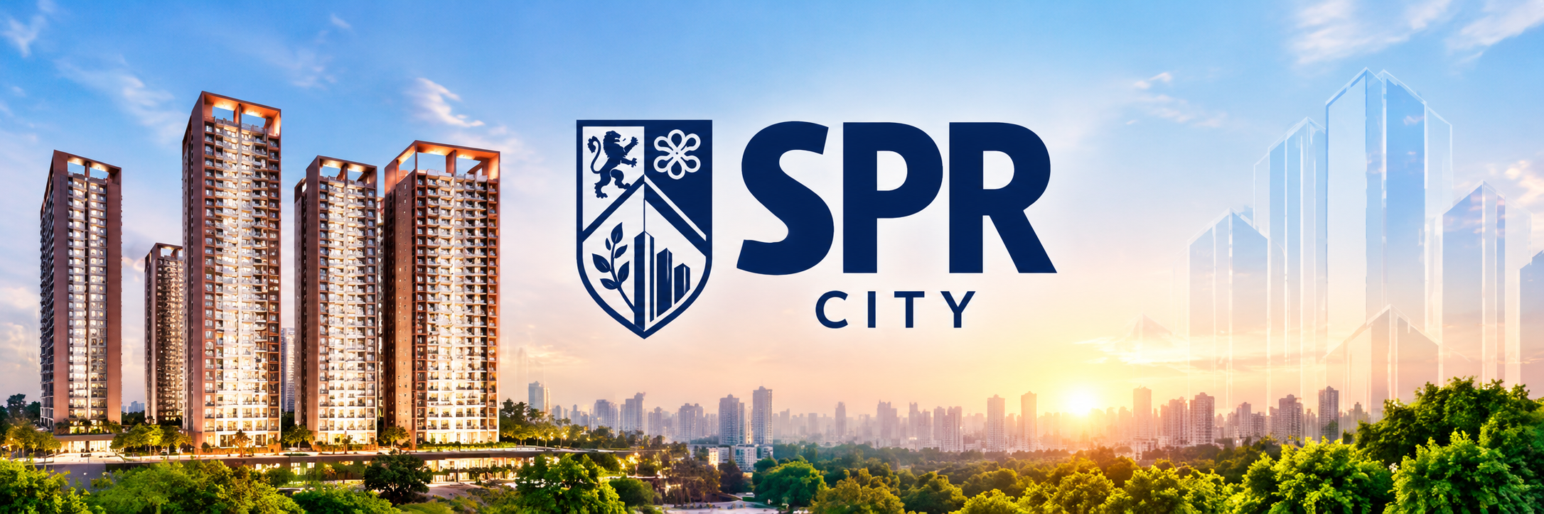 SPR City logo with high-rise residential buildings and landscaped greenery
