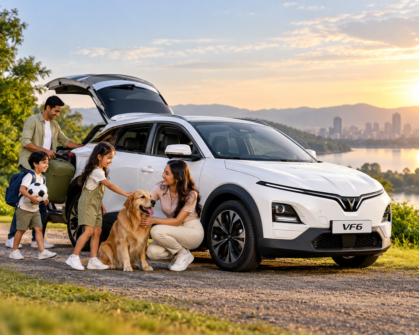 VinFast VF6 Family road trip with a family and dog