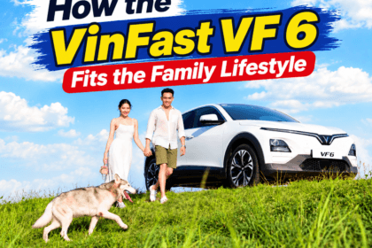 VinFast VF6 Family lifestyle with a couple and dog