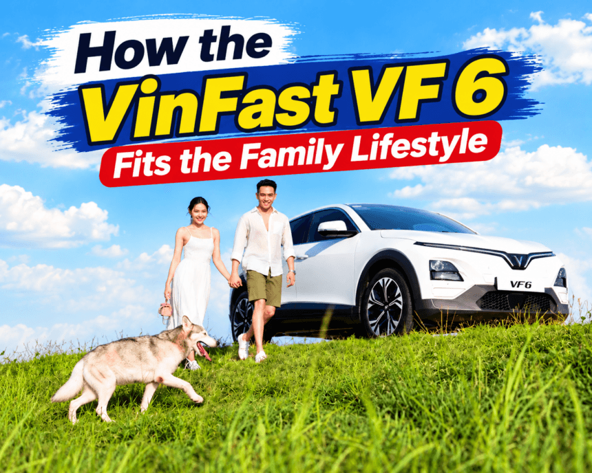 VinFast VF6 Family lifestyle with a couple and dog